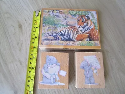 Bundle Of Wooden Rubber Craft Stamps / Jungle Tiger & Me To You / 3 Items • £4.99