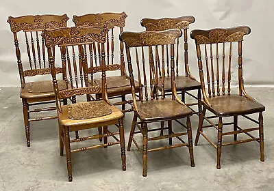 An Assembled Set Of Six Oak Back Pressed Chairs. • $390