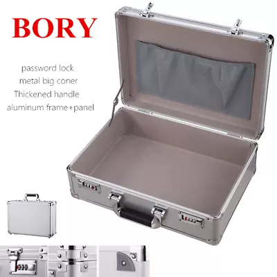 Aluminum Hard Case Mens Briefcase Password Dual Lock With Net Pocket Suitcase • $70.29