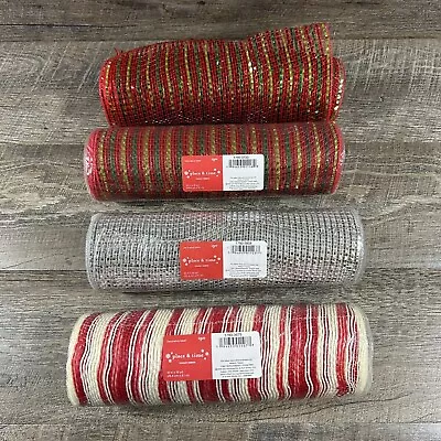 Christmas Deco Mesh 10  X 10 Yards Red White Red Green Stripe Silver 3.5 Rolls • $14.99