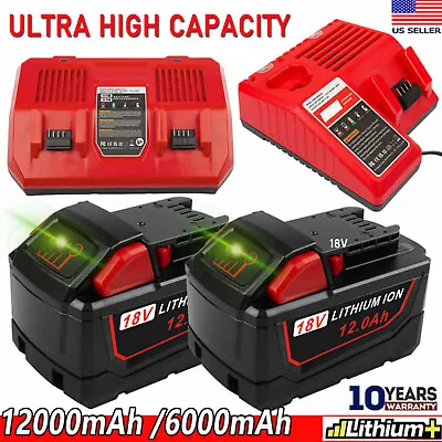 18V Battery For Milwaukee For M18 Battery 12.0Ah 6.0Ah 48-11-1812 / Dual Charger • $67.89