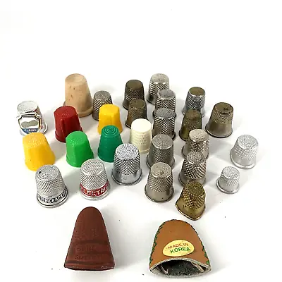 Lot Of 29 Mixed Vintage Thimbles Metal Plastic Rubber Leather Germany Spain • $14.90