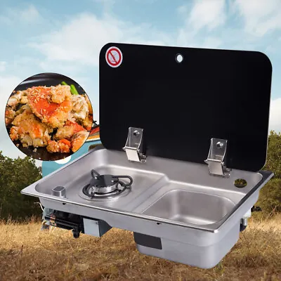 GR-903 Boat Caravan RV Camper Burner Gas Stove Hob/Sink Combo Foldable Black US • $283.10