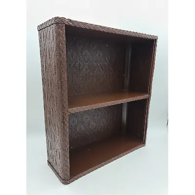 Vintage Mid Century Rattan Woven Wicker And Wood 2-Tier Shelf Dark Brown 17x16 • $62.50