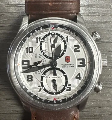 Victorinox Swiss Army Stainless Steel Silver 44.5mm 241449 Leather Strap Watch • $71