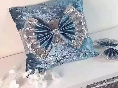  CRUSHED VELVET BLING DIAMANTE Pillow/cushions Cover + BOW  ( 1 COVER ONLY) • £15