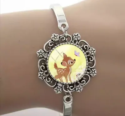 Disney Bambi & Butterfly Lace Effect Cabouchon Bracelet - Adjustable U.K SELLER • £4.95