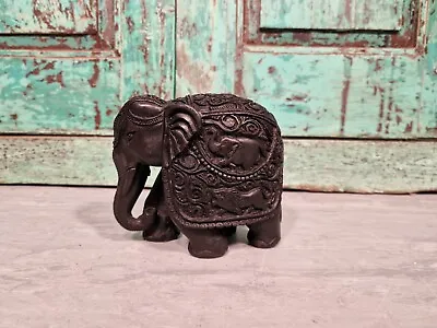 Authentic Indian Hand Made Marble Resin Black Elephant Statue Sculpture • £8