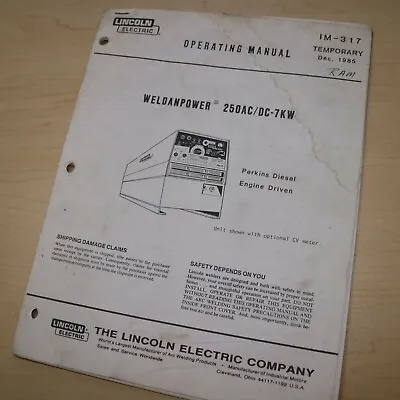 LINCOLN 250AC/DC 7KW WELDER Owner Operator Operation Maintenance Manual Book  • $35