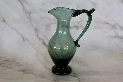 Vintage Charcoal Colored Blown Art Glass Pitcher With Applied Handle • $25