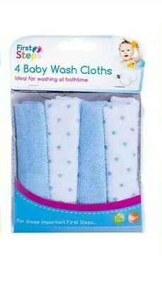 2 X 4 Pack BLUE Baby Wash Cloths Soft Face Body Towel Flannel Machine Wash 0m+ • £4.49