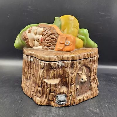 Vintage 1970's California Originals Gnome Sleeping On A Tree Stump Cookie Jar • $19.99