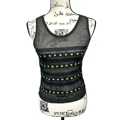 Moschino Cheap And Chic 90's Y2K Vintage Black Sheer Floral  Emboridered Tank • $85