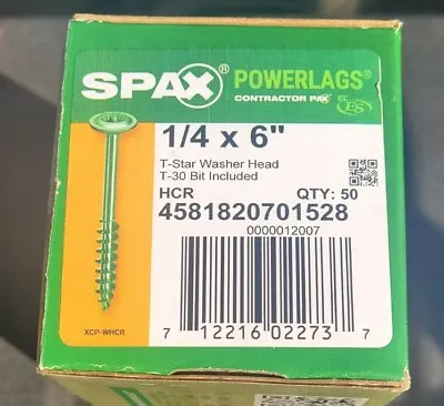 $45 • Buy Spax Powerlags Exterior Grade Wood Screws, 1/4  X  6 , 50 Screws, T-Star, NEW!!!