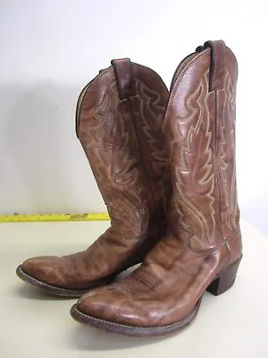 Vtg Justin Cowboy Boots Western Brown Leather Embroidered Sz 9.5 B Made In USA • $52.44