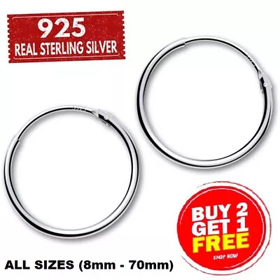 Genuine Real 925 Sterling Silver Hoop Sleeper Huggies Earrings Large Small Rings • £5.99