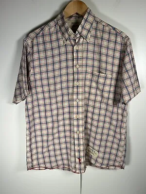 Gant Rugger Shirt Mens Medium Blue Check Short Sleeve • £19.99