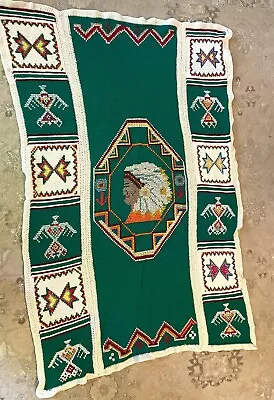 Vintage Native American Indian Chief Motif Blanket Acrylic Afghan  Thunderbird • $59.99