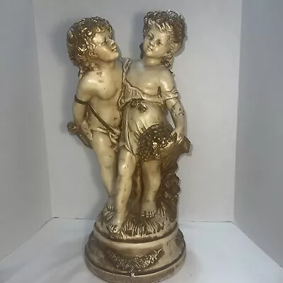 Large Vintage Marwal Inc Chalk Ware Statue Sculpture Boy And Girl Holding Basket • $179