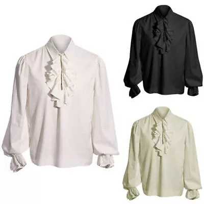 Men Gothic Long Puff Sleeves Blouse Victorian Medieval Ruffle Collar Shirt Tops！ • £17.49