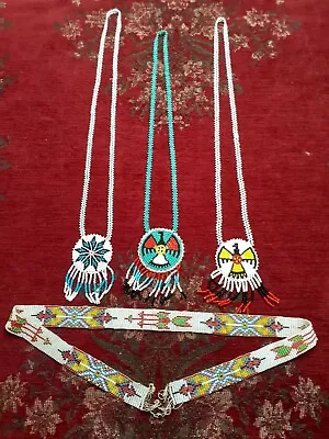 Native American Seed Bead Thunderbird/Dream Catcher/Vint. Hat Band/Necklace Lot • $75