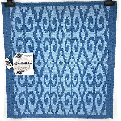 Mayatex Saddle Blanket 36  X 34  Handwoven Wool Half-Hitch Blue Swirl Pattern • $99.99