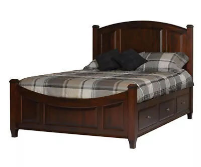 Amish Traditional Storage Platform Bed Solid Wood Arch Headboard Drawers • $7350