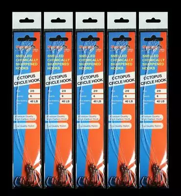 $9.52 • Buy 5 Packs Of Pre Tied /Snelled Octopus Circle Hooks Size2/0 Fishing Tackle Special