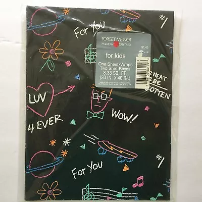 Vintage Gift Wrap Paper One Sheet For Kids Black Wow Luv Music Notes • $8.95