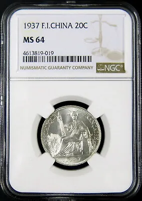 French Indochina 1937 20 Cents Silver Coin. NGC MS 64. Brilliant Coin • $160