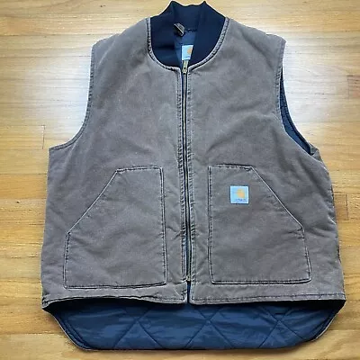 VTG 90s XL V02 DKB Carhartt Vest USA Union Brown Quilt Lined VQ1882 CHT DETROIT • $99.99