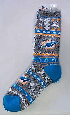 Miami Dolphins Men's Socks Large Size 10 To 13 Holiday Christmas • $12