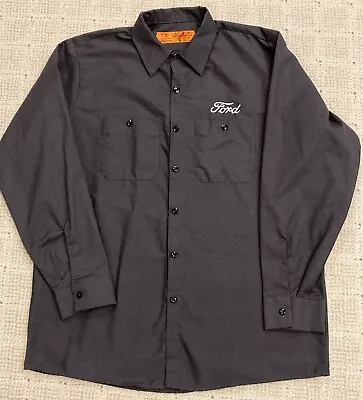 New! Vintage Red Kap FORD Mechanic Work Shirt Sz Large Charcoal Gray Button Down • $49.99