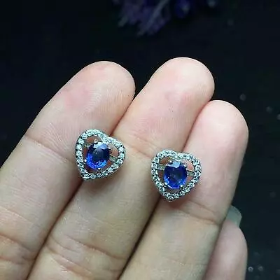 1.4ct Blue Sapphire Simulated Diamond Halo Stud Earrings 14k White Gold Plated • $139.99