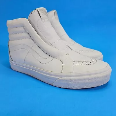 Vans Sk8-Hi Triple White Leather Laceless Sneakers Men 6.5 Women 8 Shoes • $39.98