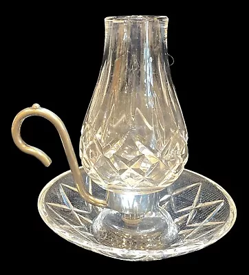 WATERFORD Crystal “LISMORE” Hurricane Chamber Candle Lamp Silverplate Handle • $79.99