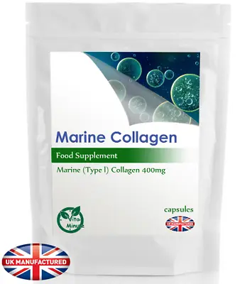 Marine Collagen Type I (30/60/90/120/180 Capsules) 400mg FREE UK DELIVERY • £6.59