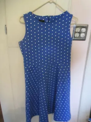 Talbots Dress Womens Medium Petite Blue Polka Dot Fit Flare Retro Mod Swing Gala • $32