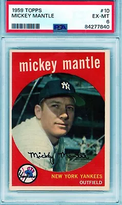 1959 Topps  # 10 Mickey Mantle PSA 6 EX-MT • $1750