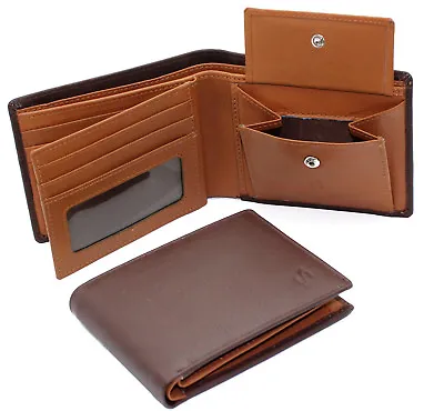 RFID BLOCKING Starhide Men Brown Tan Leather Wallet With ID And Coin Pocket 1216 • $21.10