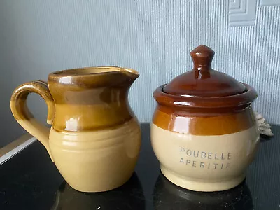 Only Sugar Jar Lidded Bowl Earthenware Glazed Brown /Free Chipped Small Milk Jug • £5