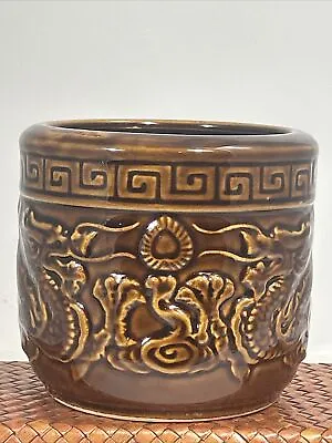 Retro Vintage Dragon Ceramic Planter  Glossy Brown Tones Size 4  X 4  • $19.99
