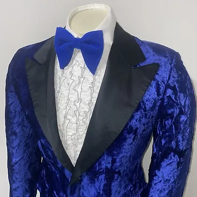 Vtg 60s 70s Tuxedo Jacket Suit After Six Blue Playboy Smoking Coat Prom MENS 39 • $149.99