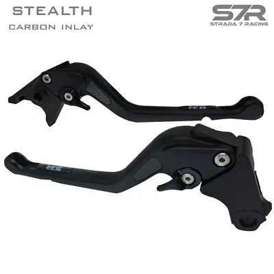 Strada 7 Racing STEALTH Carbon Inlay Brake Clutch Levers Black Long For Kawasaki • £159.95