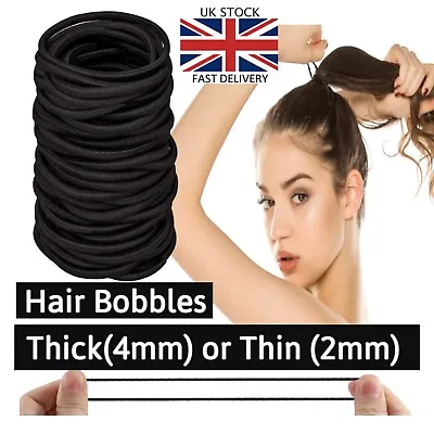 THICK Black Hair Bands Elastics Bobbles Girls Kids School Ponies Ties UK Quality • £5.99