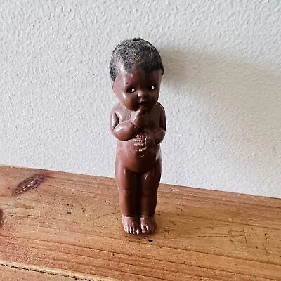 Vintage Frozen Charlotte Plastic Dark Skin Black Doll Nude Afro Mini Figure 9cm • $14.95