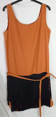 H Textiles Ltd England VINTAGE DRESS - Size 40 12 10- Orange - Fringed Skirt 60s • $8.70