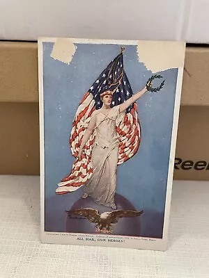 Vtg Postcard Patriotic All Hail Our Heroes! 1919 Damaged • $0.75