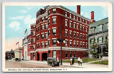 Middletown NY~Mitchell Inn Hotel~City Hall~Post Office~Big House~c1919 Postcard • $6