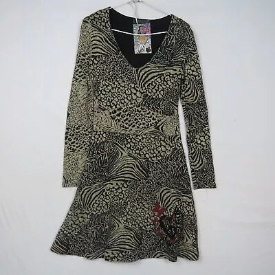 Desigual Womens A-Line Dress Medium Or 12(AU) Floral Knee Length V-Neck Casual • $26.99